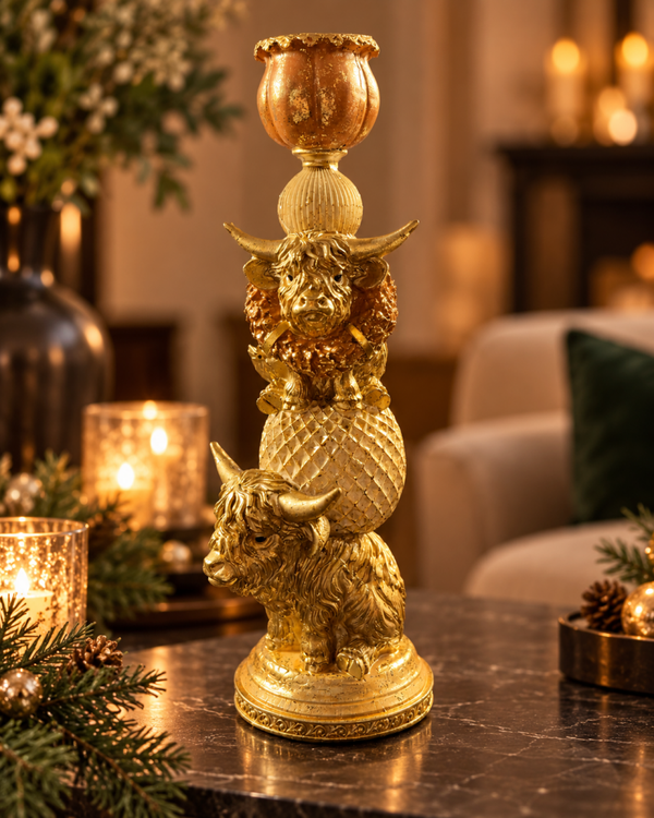 Highland Royal Gold – Exclusieve Gouden Kandelaar met Schotse Hooglanders | Light & Living