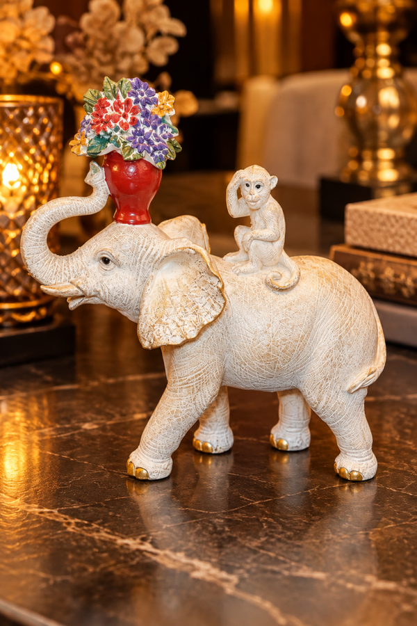 Elephant Paradise – Luxe Decoratiebeeld Olifant met Aapje
