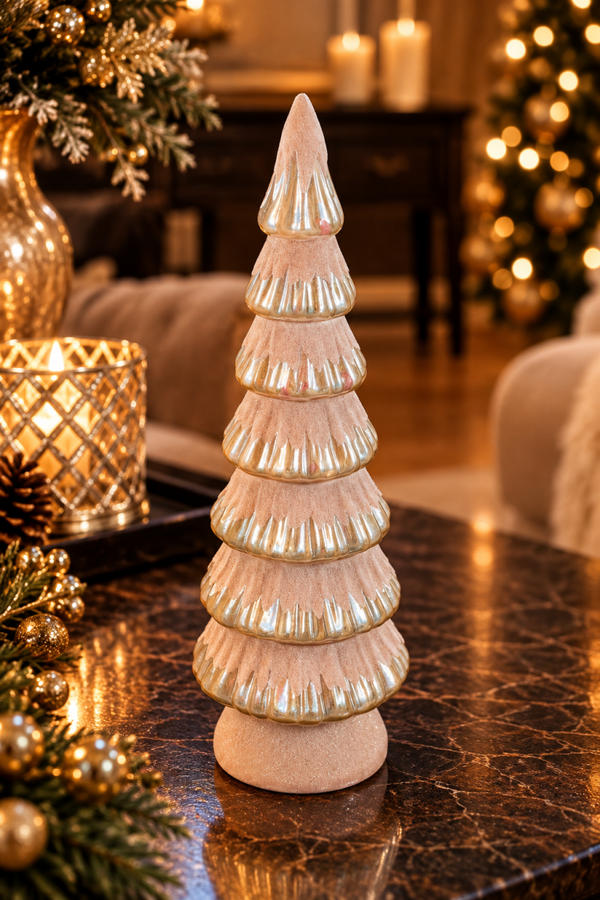 Winter Pearl – Luxe Glazen Kerstboom met Velvet Afwerking