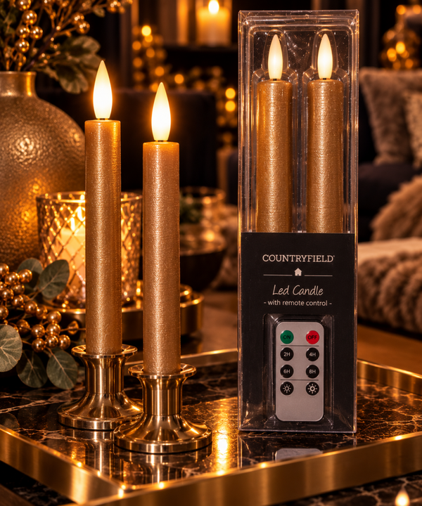 Countryfield Luxe Gouden LED Dinerkaarsen – Set van 2 inclusief Afstandsbediening