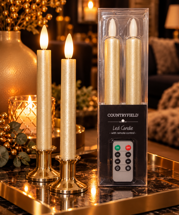 ** Countryfield Luxe LED Dinerkaarsen Lichtgoud – Set van 2 inclusief Afstandsbediening**