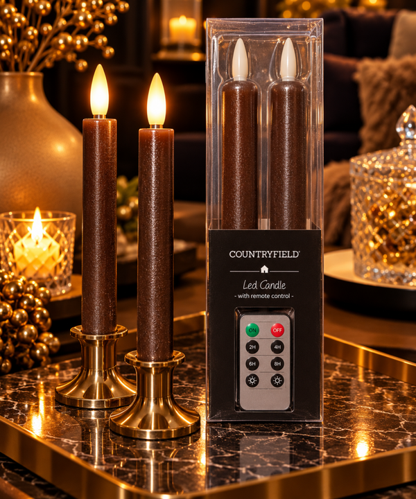 Countryfield Luxe LED Kaarsen Bruin – Set van 2