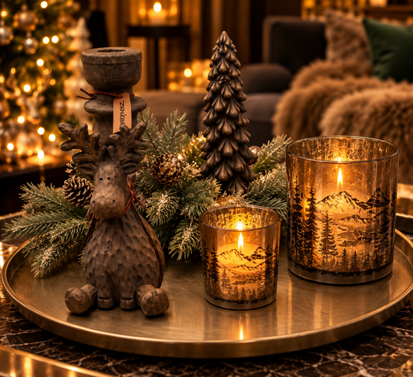 Winter Forest – Luxe Kerstdecoratieset met Rendier en Waxinelichthouders