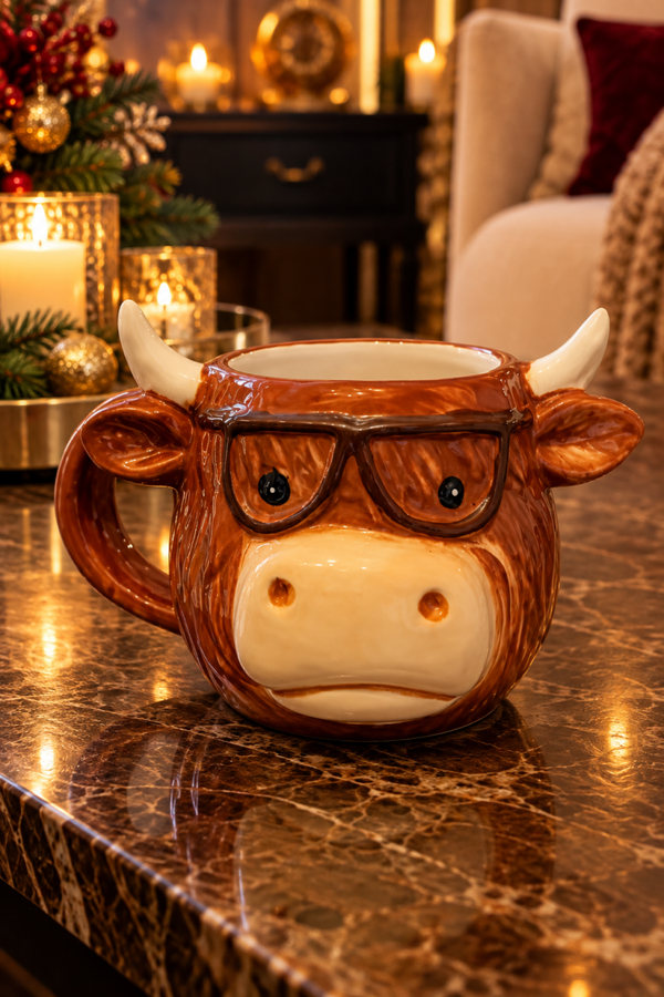 Highland Cow – Luxe Keramieken Mok met Bril