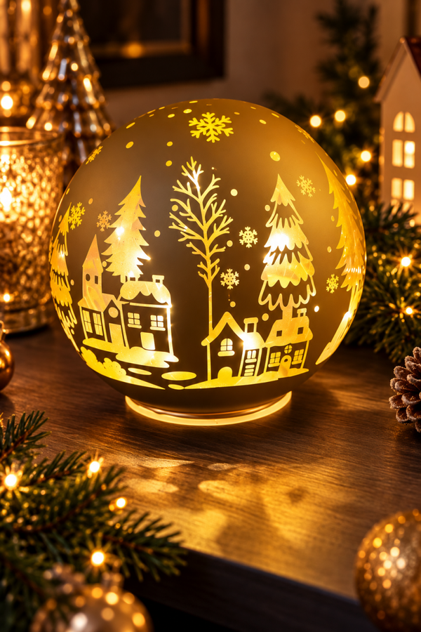Golden Winter Village – Luxe LED Kerstbol met Winterlandschap