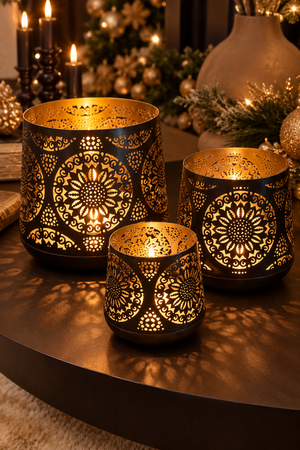 Golden Mandala – Luxe Windlichten Set van 3