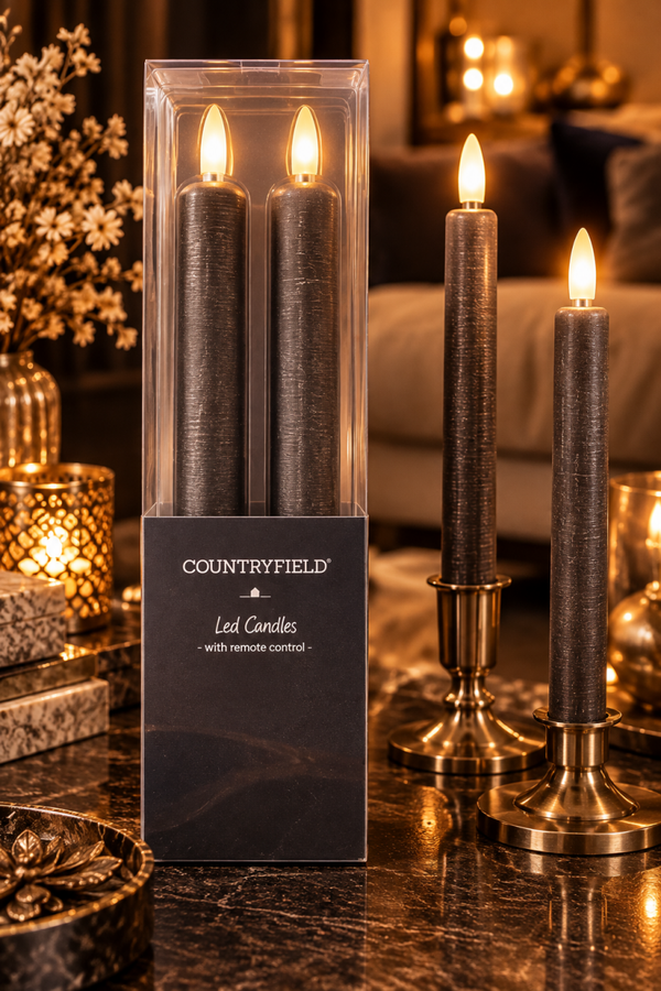 Countryfield Luxe LED Dinerkaarsen – Zwart – Set van 2 met Afstandsbediening