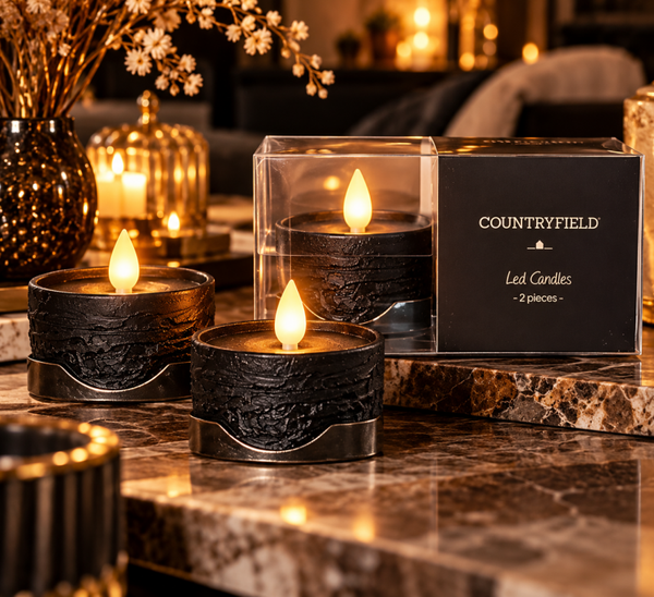 Countryfield Luxe Zwarte LED Waxinelichtjes – Set van 2