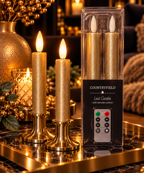 Countryfield Luxe LED Dinerkaarsen Middellang Goud – Set van 2 inclusief Afstandsbediening