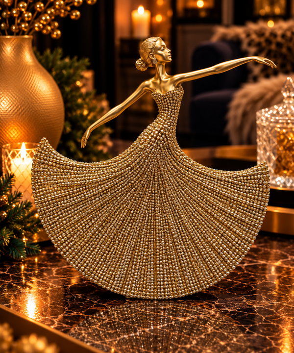 Golden Grace – Luxe Decoratiebeeld Dansende Dame in Goud