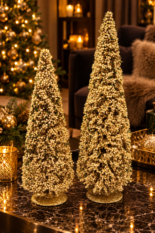Golden Berries – Luxe Champagne Kerstbomen – Set van 2