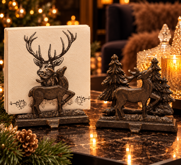 Winter Deer – Luxe Servethouders met Hert – Set van 2