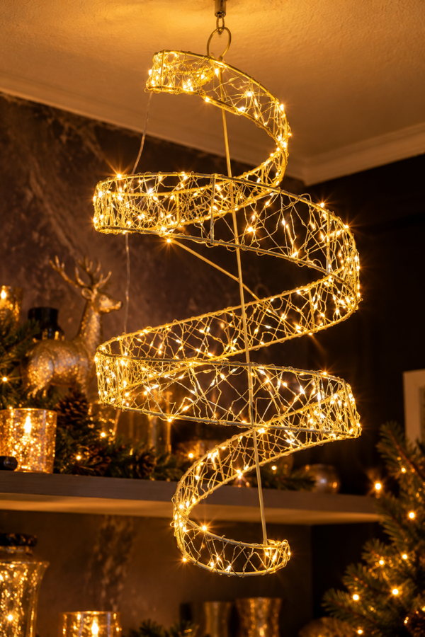 Golden Spiral – Luxe Hangdecoratie met Twinkelende LED-Verlichting