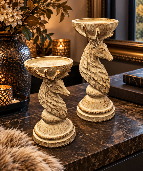 Royal Stag – Luxe Herten Kandelaars in Twee Formaten