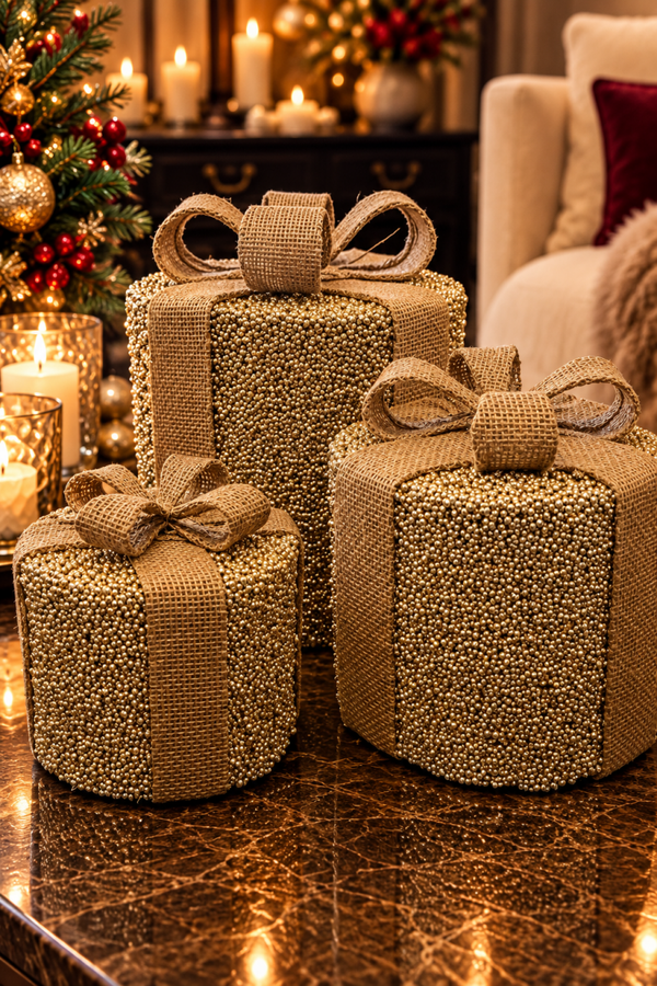 Golden Gifts – Luxe Decoratieve Cadeautjes Goud – Set van 3