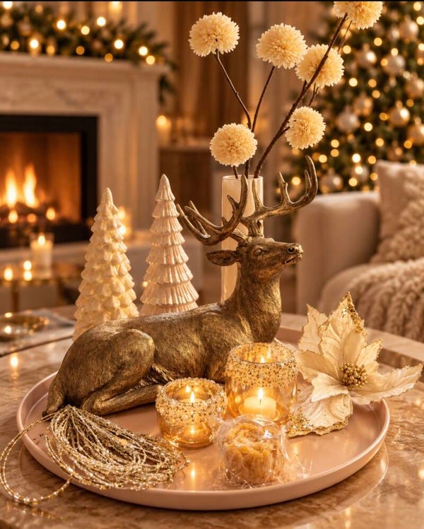 Royal Golden Deer – Exclusieve Luxe Kerstdecoratieset met Gouden Hert
