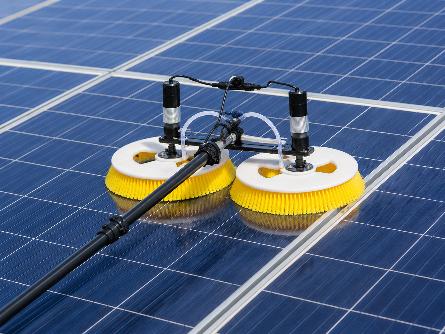 Pulizia di pannelli fotovoltaici con spazzola professionale
