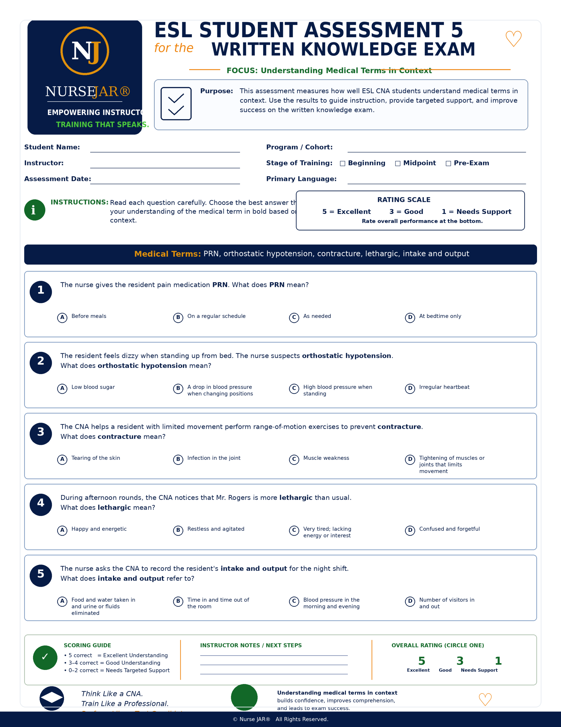 ESL CNA STUDENT READINESS SCREENING TOOLKIT