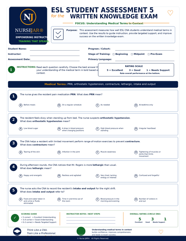 ESL CNA STUDENT READINESS SCREENING TOOLKIT