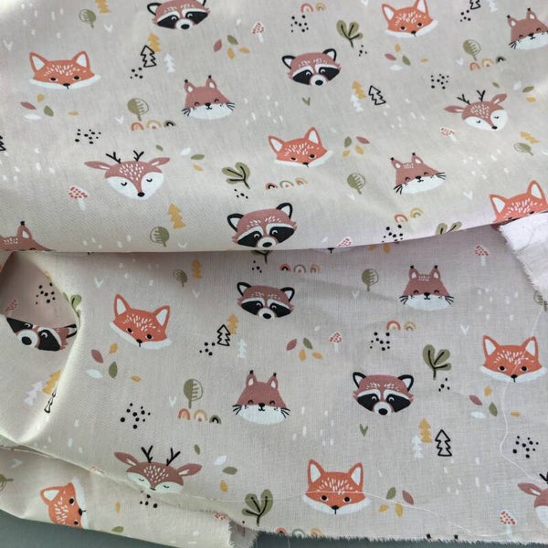 Tissu coton imprimé Renard vendu par 50cm