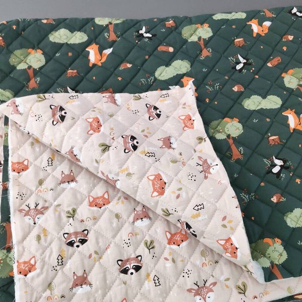 Tissu coton matelassé double face forê vendu par 50cm