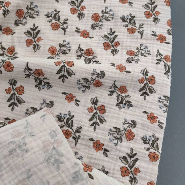 Tissu double gaze coton imprimé Lina vendu par 50cm
