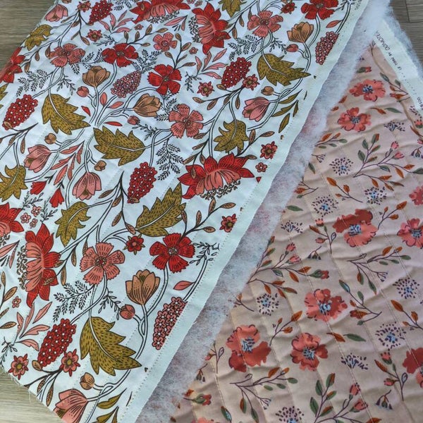 Tissu coton matelassé double face fleurs Lize vendu par 50cm