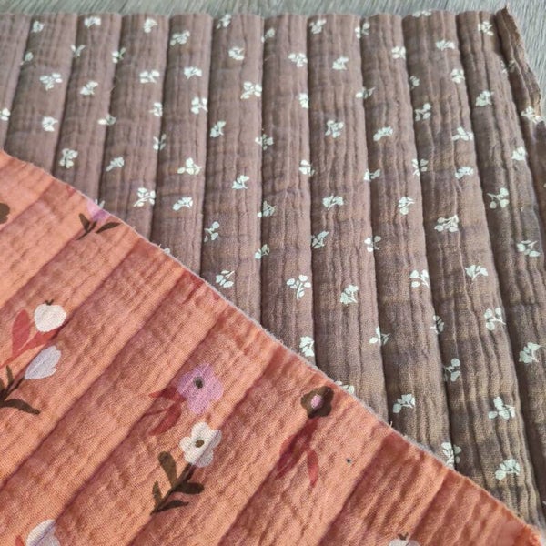 Tissu double gaze de coton matelassé double face fleurs Flo vendu par 50cm