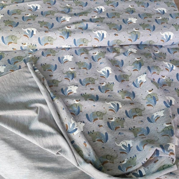 Tissu molleton imprimé éléphant, rhinocéros