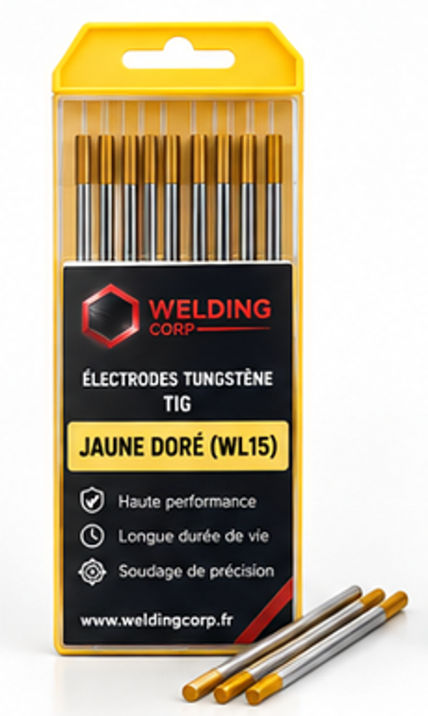 Électrodes Tungstène pour soudage TIG JAUNE DORÉ (WL15)