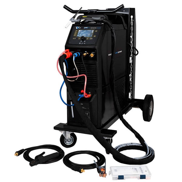 Poste à souder PROTIG 428 AC/DC pulsé - TIG/MMA 400A à 60 % refroidi eau avec torche TIG 4m, Kit Pince de masse 4m, chariot 4 roues et adaptateur 12 pin - alimentation 380V triphasé [la pièce] - Garantie 2 ans