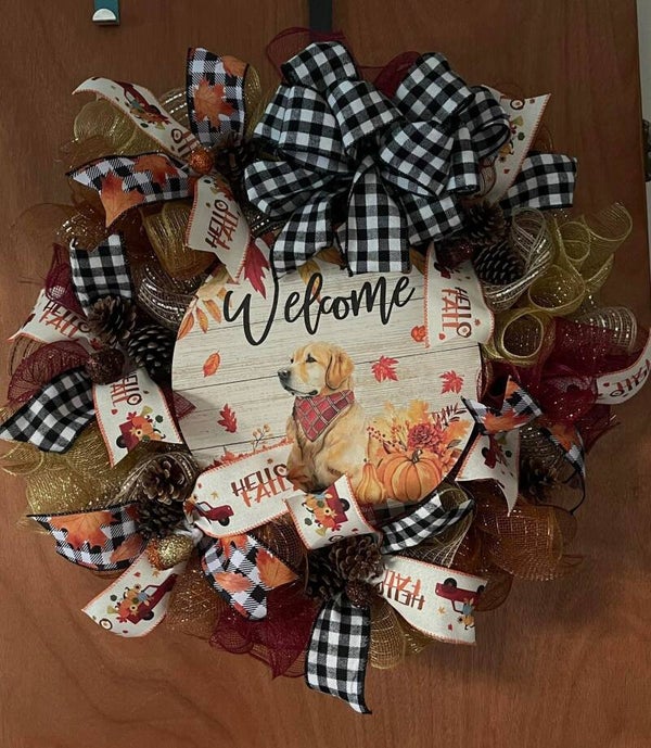 Hello Fall Dog Welcome Wreath