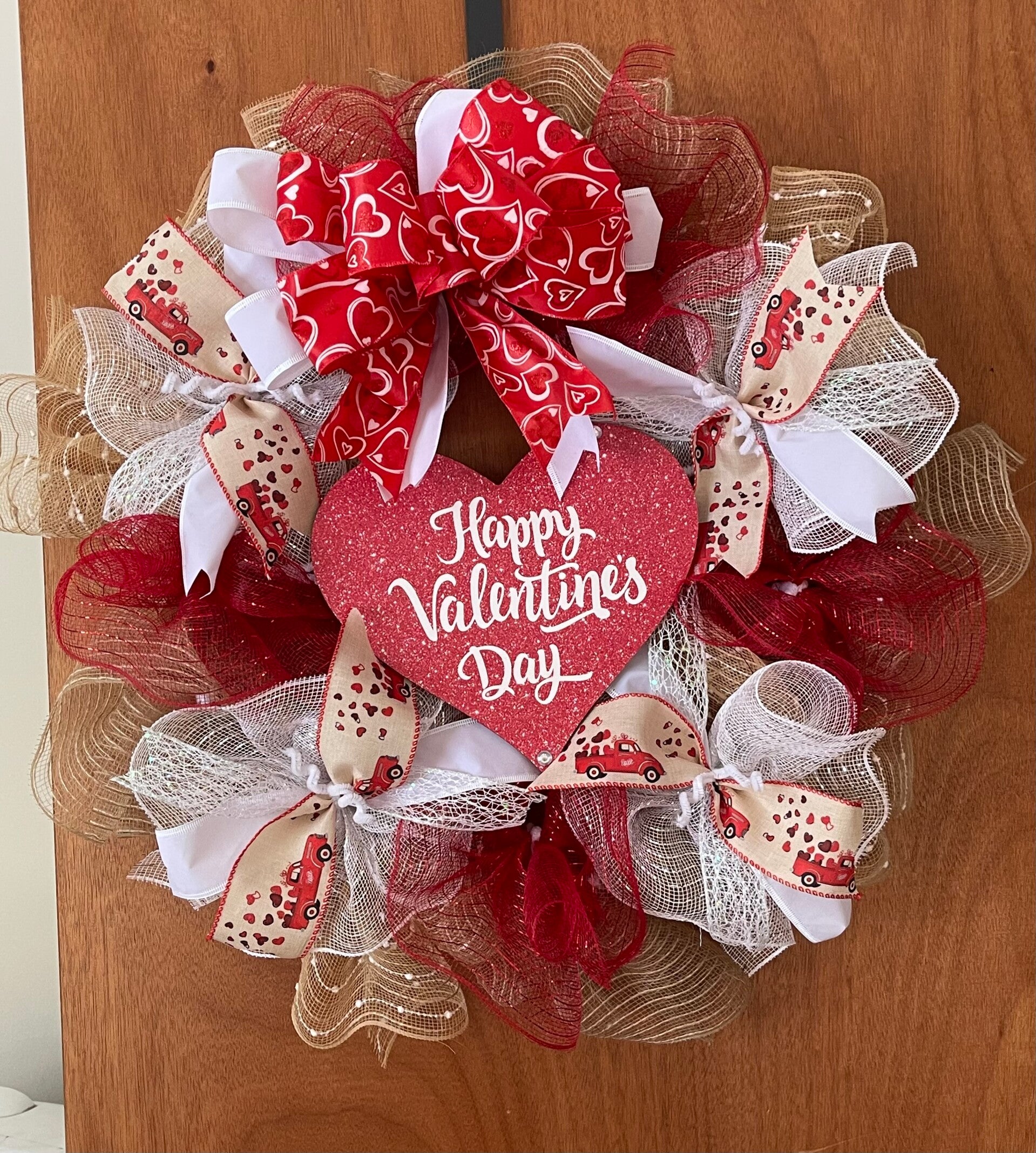 ❤️ Happy Valentine’s Day Rustic Charm Deco Mesh Wreath (14” Base)