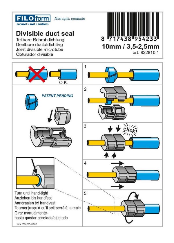 50205554  USER MANUALS A6 - User manual duct seal 10/3,5- 2,5mm - (958228101) || Legacy Part: 958228101 - Gebr.aw. duct seal 10/3,5-2,5 ||  PO.             || Leverdatum.                  ||