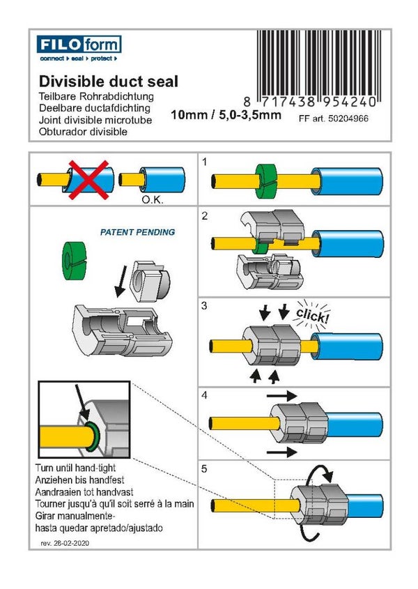 50205555  USER MANUALS A6 - User manual duct seal 10/5,0- 3,5mm - (958228102) || Legacy Part: 958228102 - Gebr.aw. duct seal 10/5,0-3,5 ||  PO.             || Leverdatum.                  ||