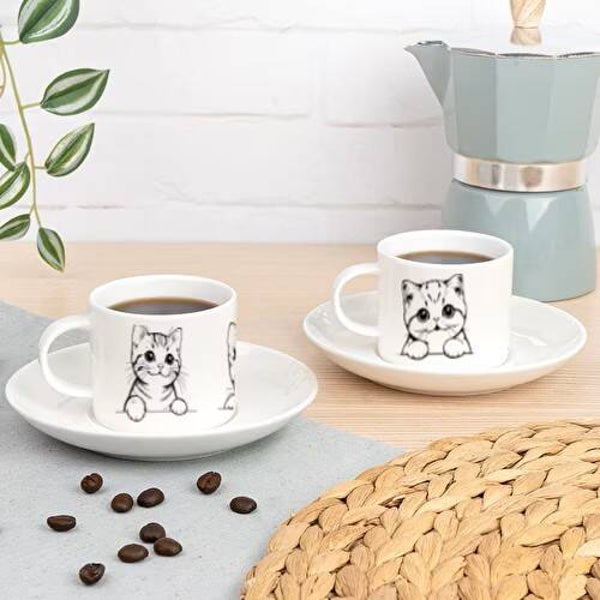 Set espresso koffiekopje en schotel met katjes