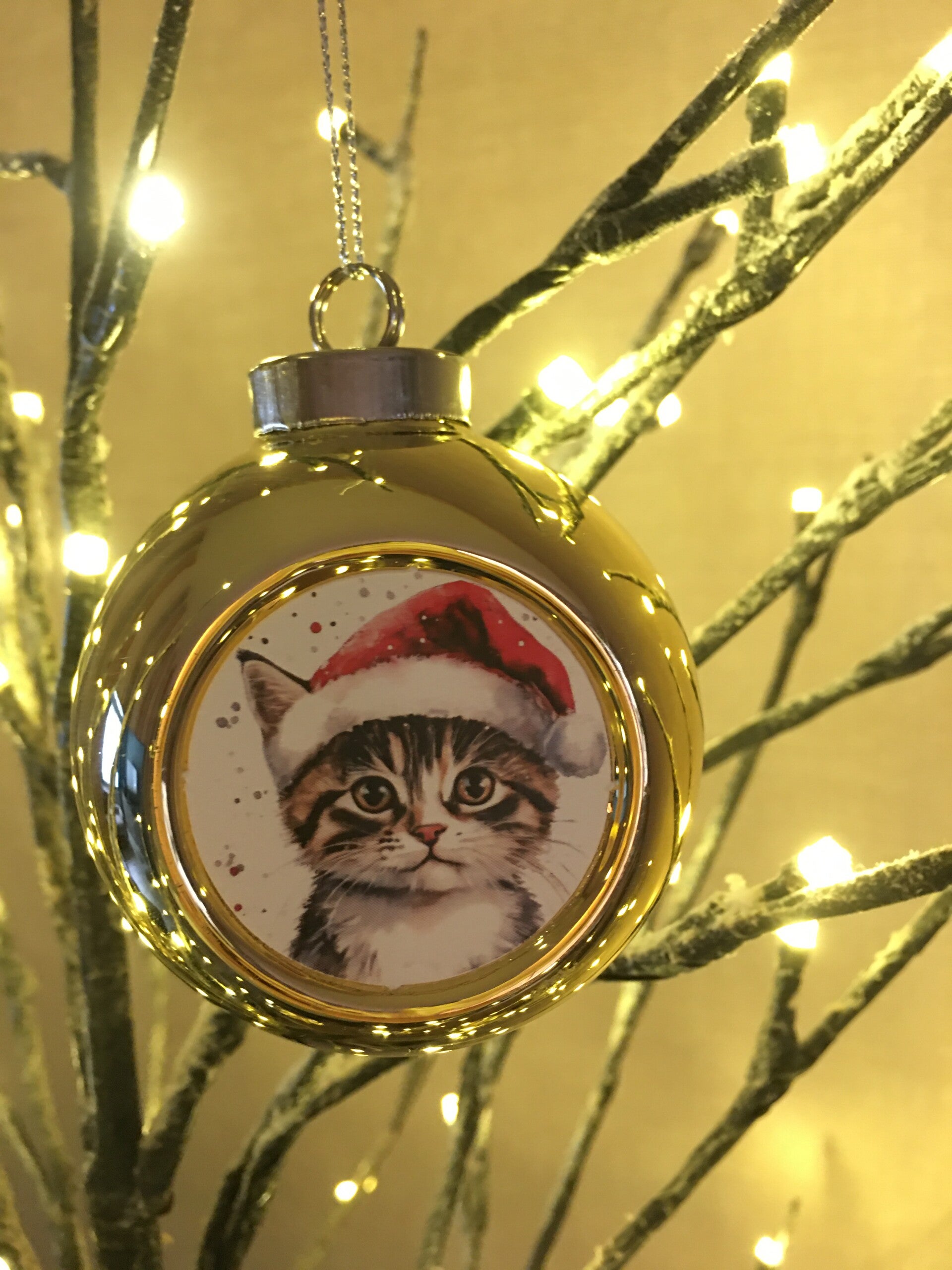 Gouden kerstbal katje