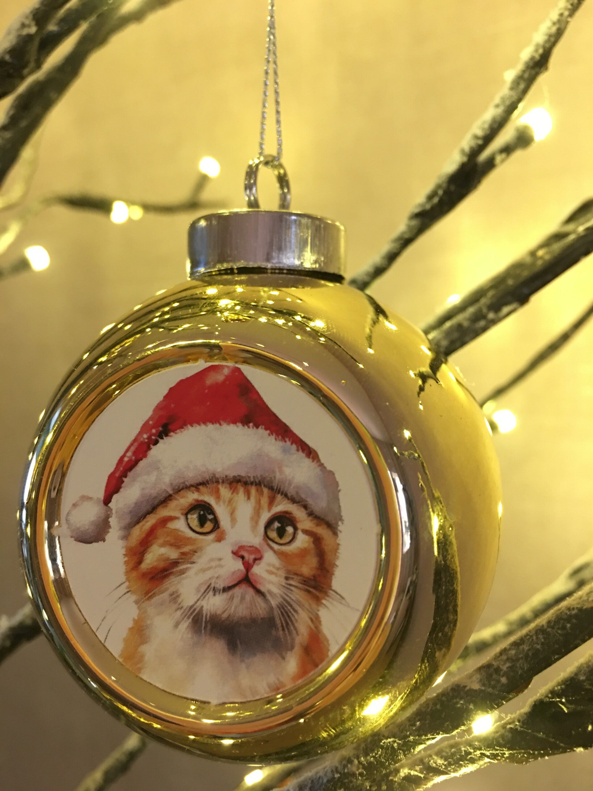 Gouden kerstbal katje