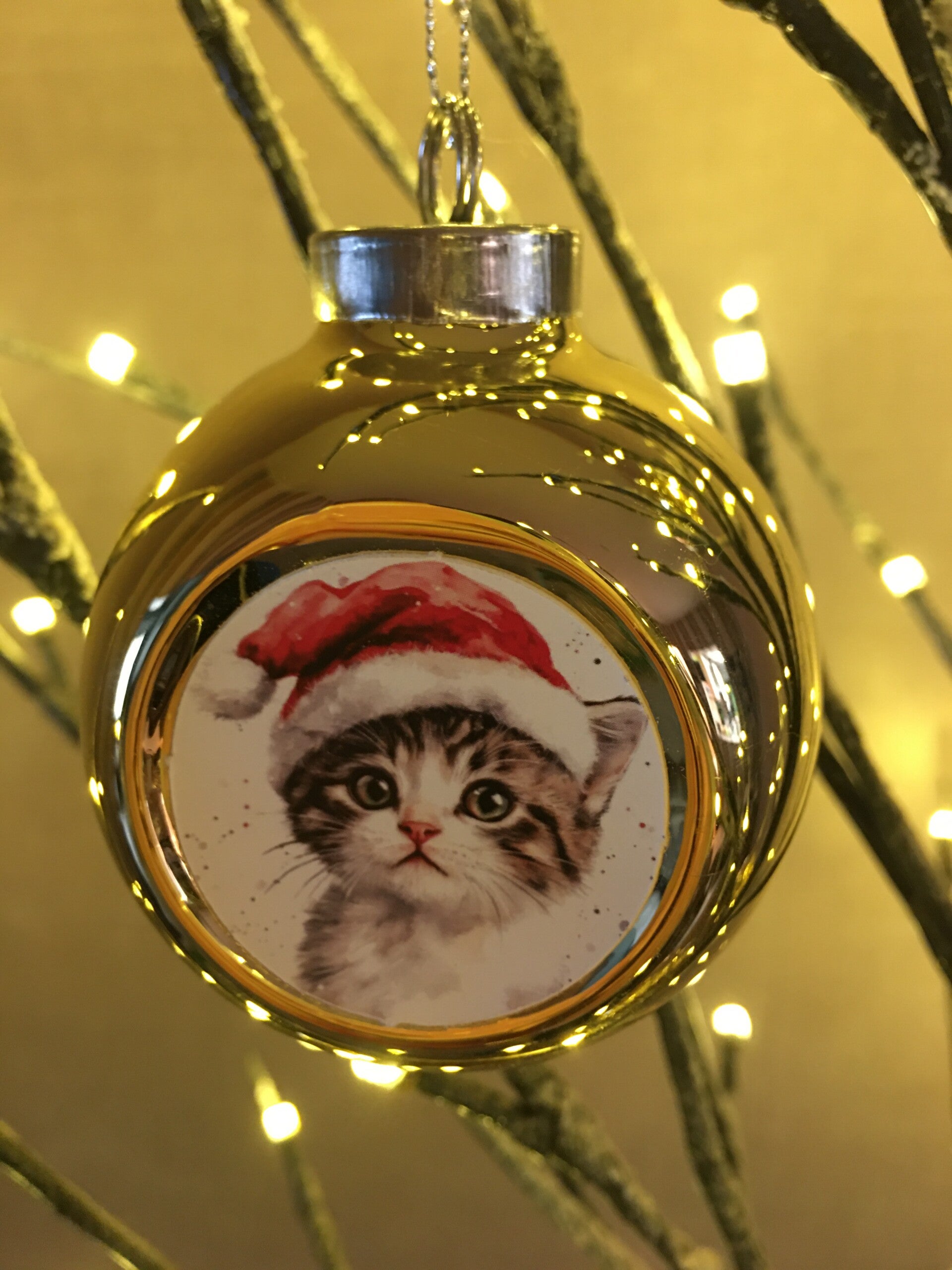 Gouden kerstbal katje