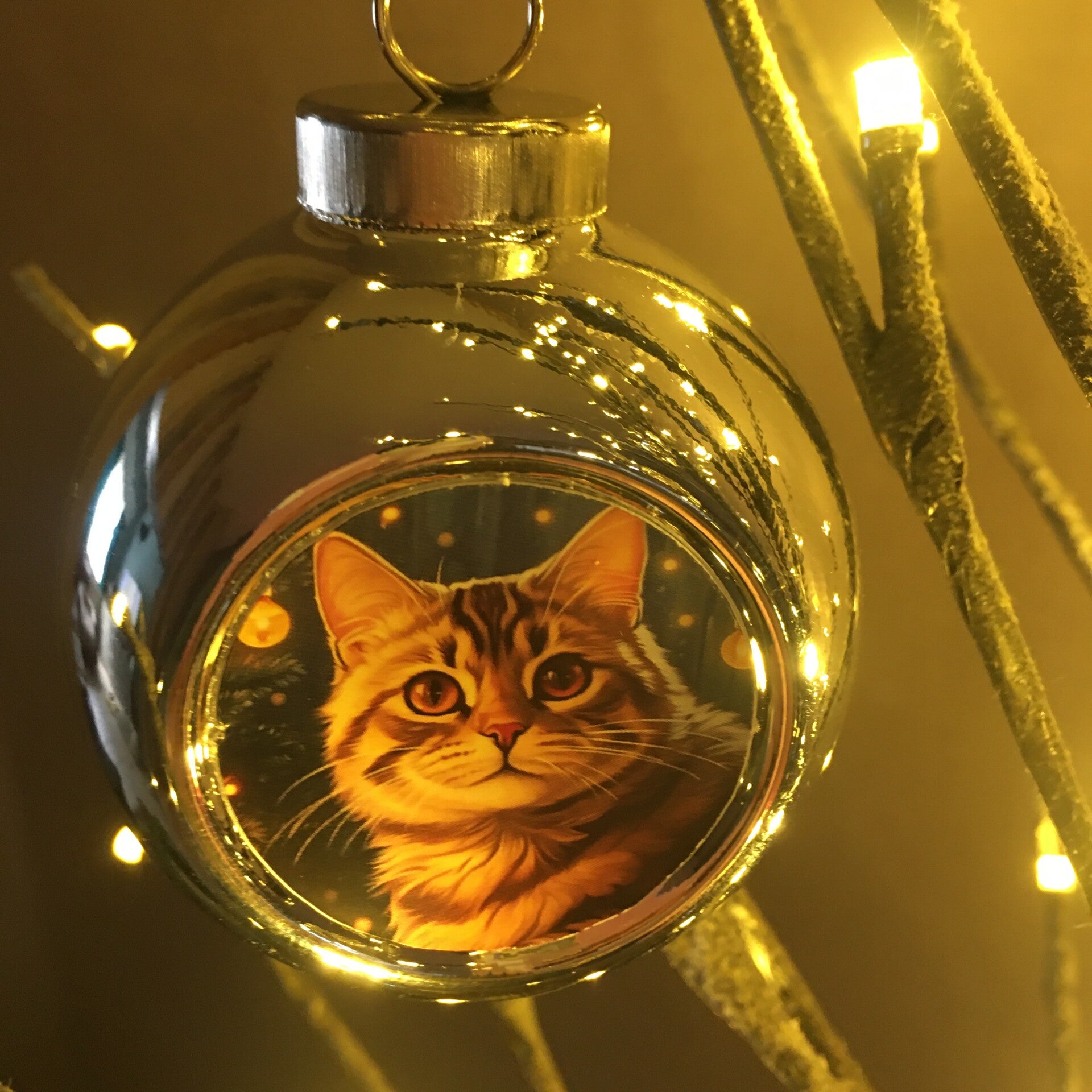 Zilveren kerstbal katje