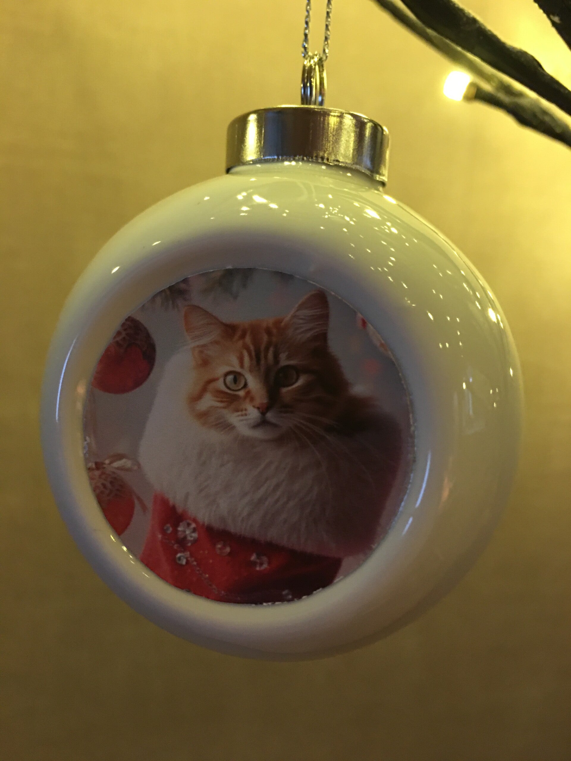 Witte kerstbal katje