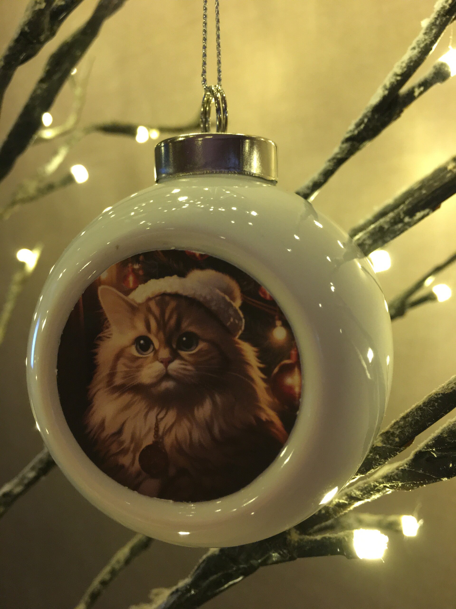 Witte kerstbal katje