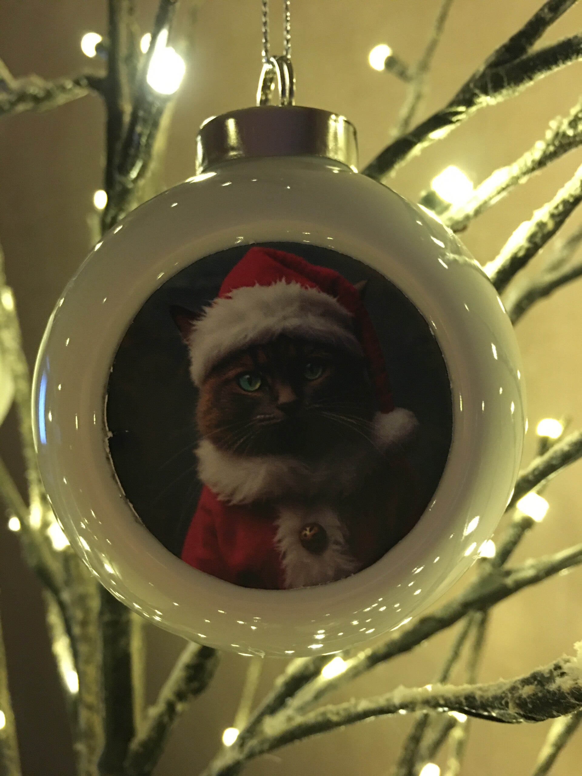 Witte kerstbal katje