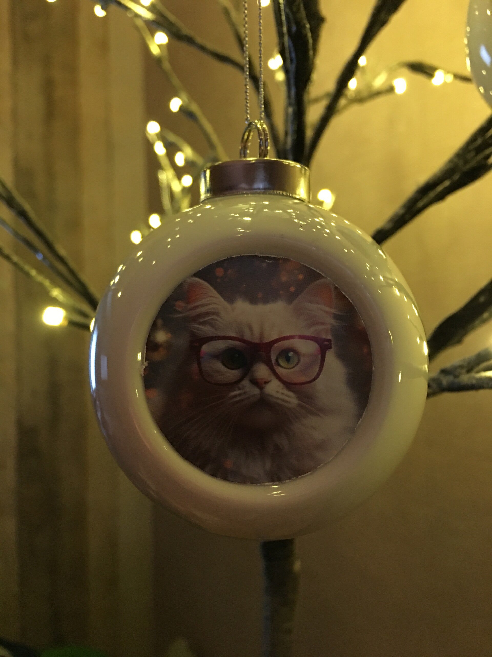 Witte kerstbal katje