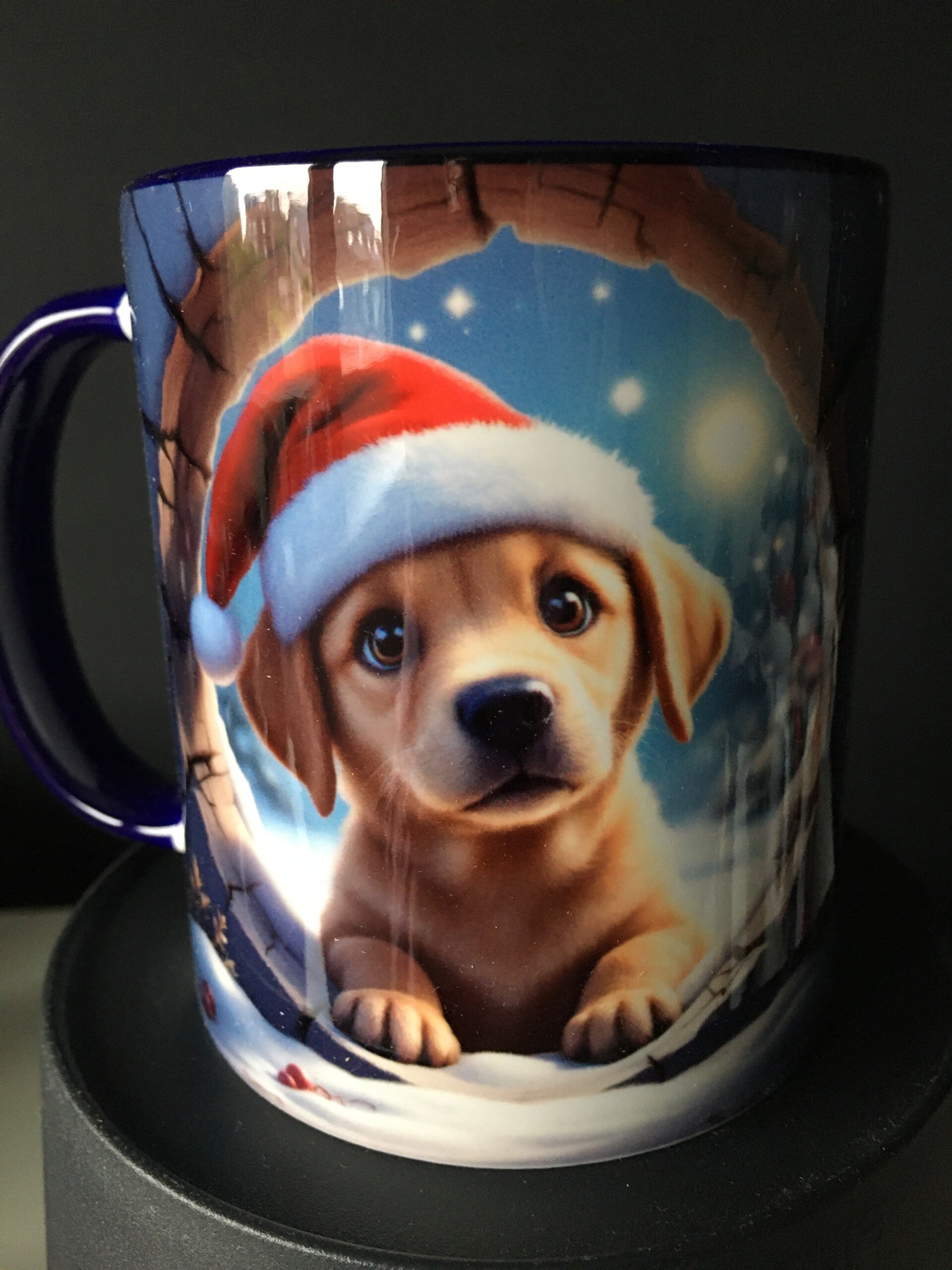 Mok puppy met kerstmuts