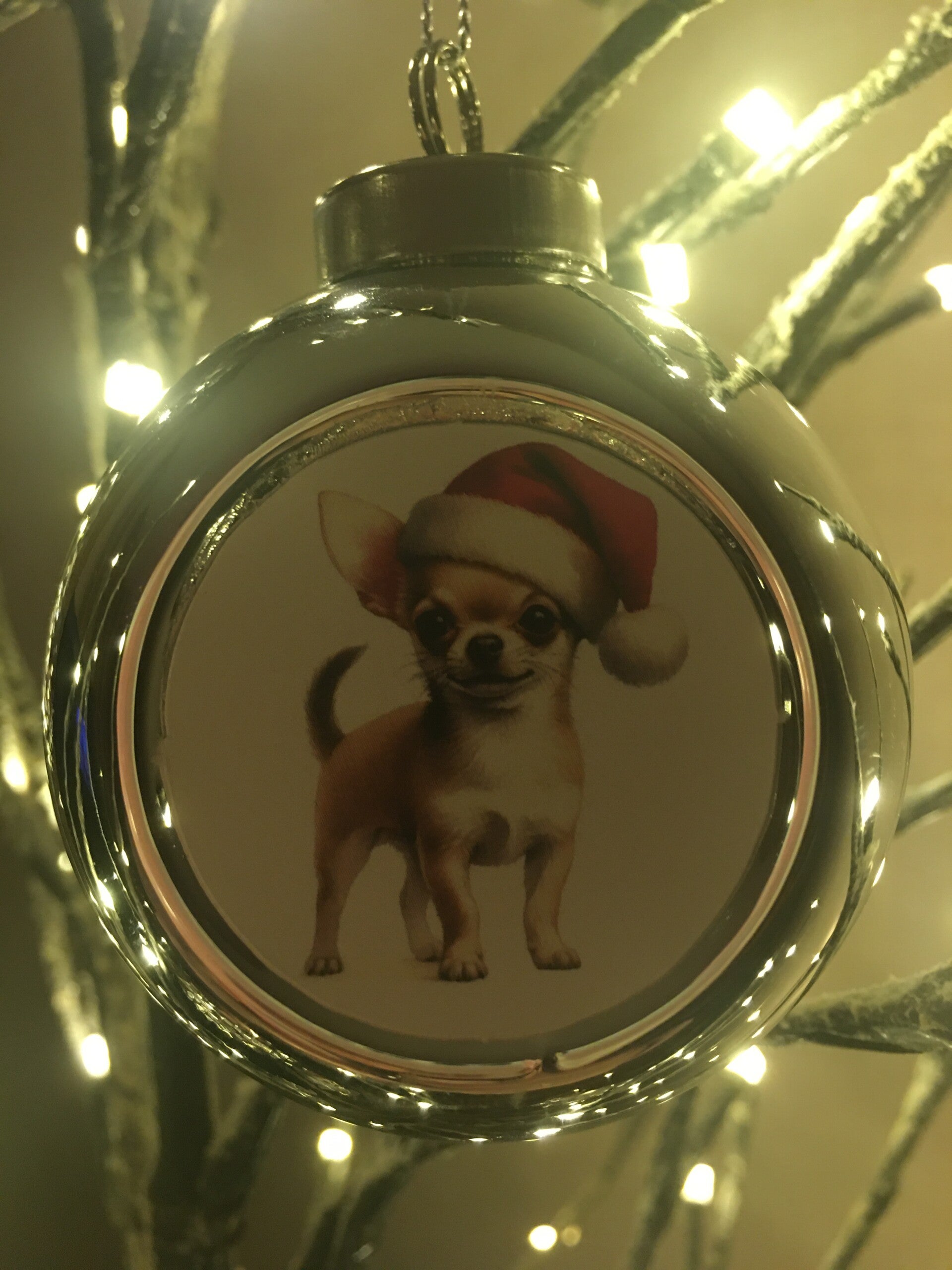 Zilveren kerstbal hondje