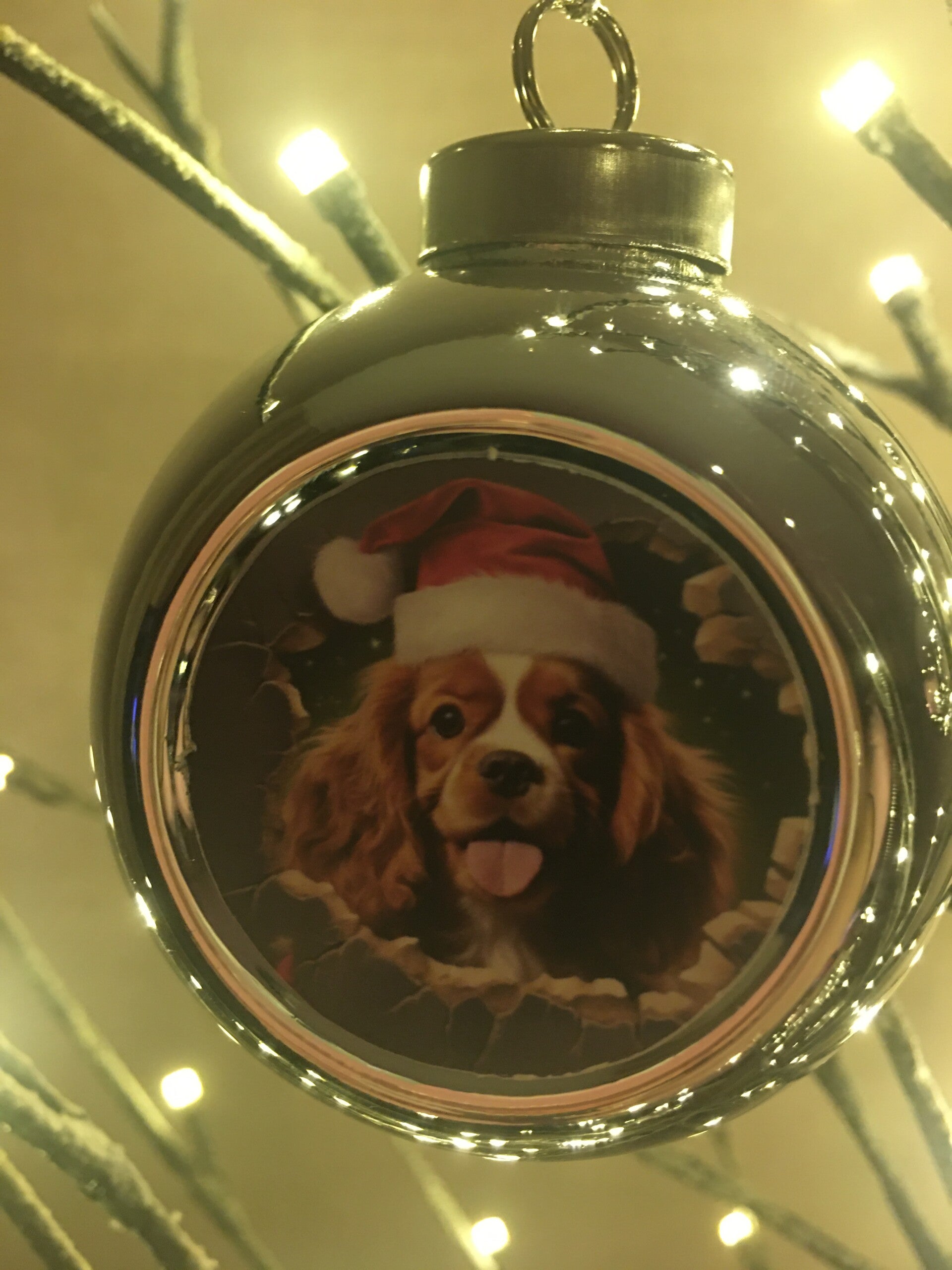 Zilveren kerstbal hondje