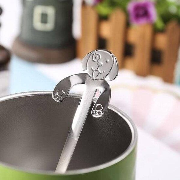 Koffielepel hangend hondje in kleur zilver