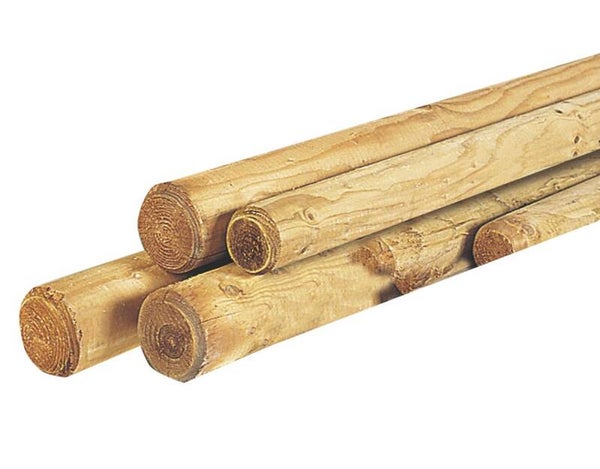 Grenen ronde paal cilindrisch gefreesd haaks gekort 1 zijde gekroond, Ø 10 x 400 cm, groen geïmpregneerd.