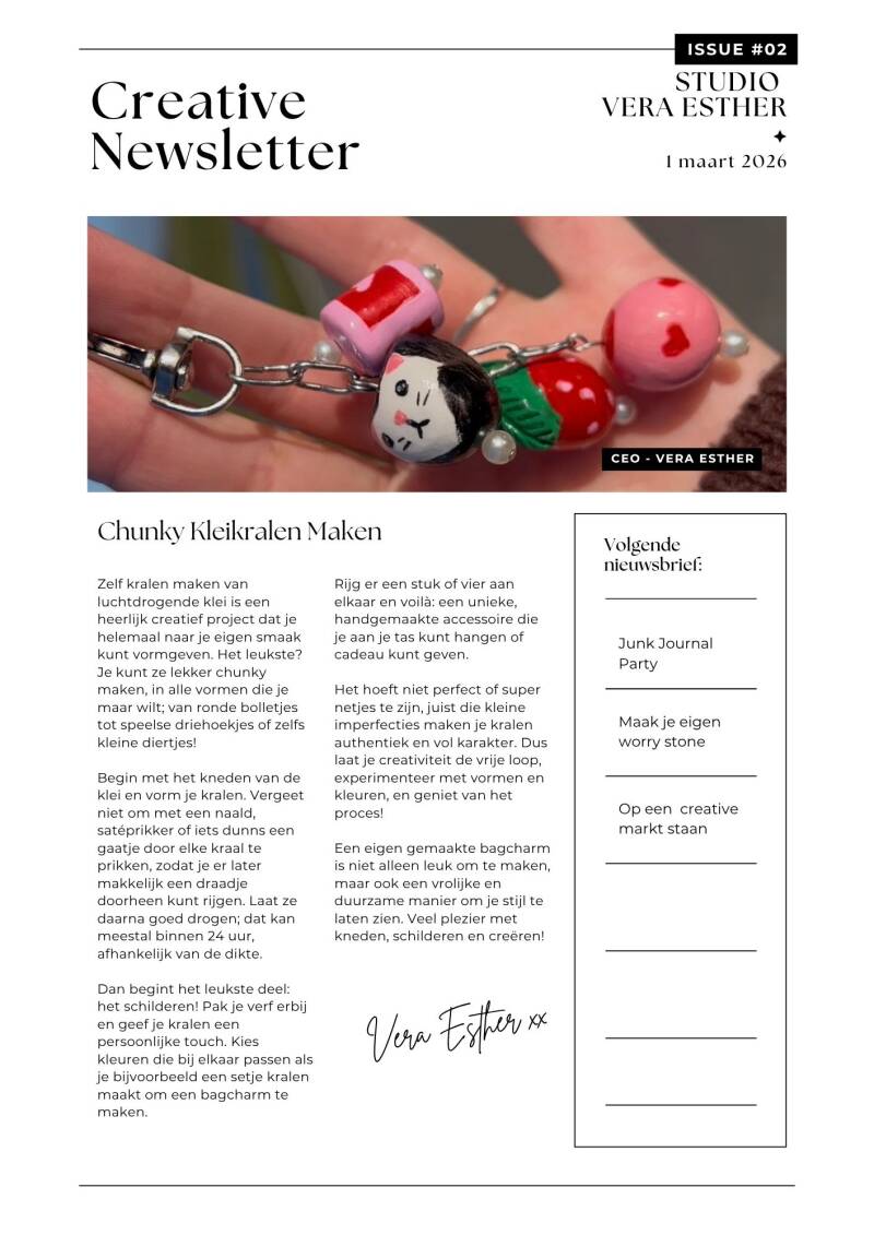 Creative newsletter. Blog luchtdroog klei kralen maken. Sleutelhanger van luchtdroogklei. Chunky airdry clay kralen. 